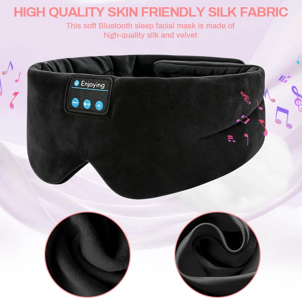 Flintronic Mascherina per Dormire con Cuffie Bluetooth, Mascherina per Dormire in Seta e Fascia, Maschera Occhi per Dormire per Bloccare la Luce, per il Sonno, Viaggi, Pisolino, Meditazione