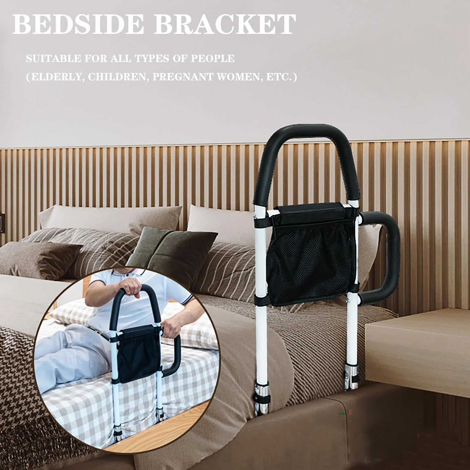 NEWFUN Sponda Letto Anziani, Sbarre Per Letto Anziani, Sponde Per Letto Anziani, Sbarra Letto Anziani, Con Corrimano Rimovibile e Rinforzato e Borsa di Stoccaggio, Sicura e Stabile