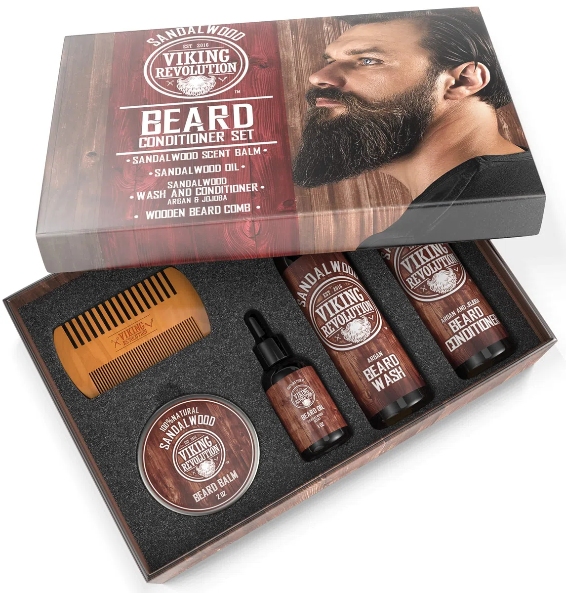 Viking Revolution - Kit Barba Uomo - Regalo Uomo - Ammorbidisce e Lenisce il Prurito, Include Detergente, Olio, Balsamo e Pettine Barba