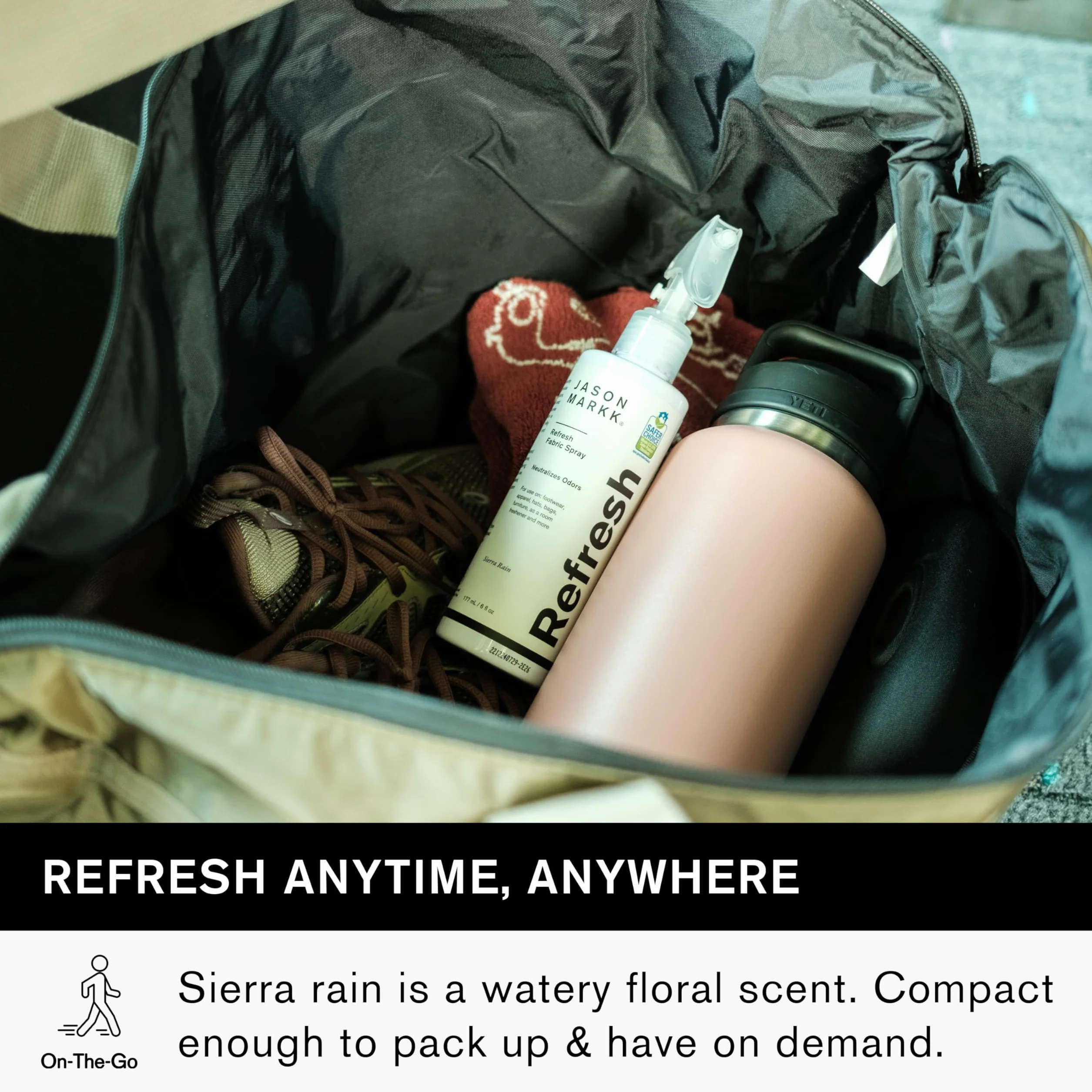 Jason Markk Spray rinfrescante, deodorante per scarpe e sneaker, elimina odori, ideale per calzature, cappelli, abbigliamento, borse, mobili, deodorante per ambienti, profumo Sierra Rain, 170 g