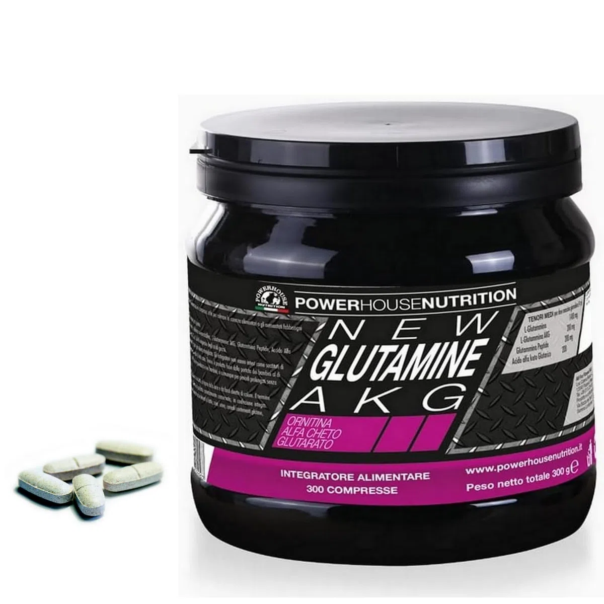 New Glutamine AKG Powerhouse Nutrition | Integratore Alimentare a Base di L Glutammina per Crescita Massa Muscolare | Glutammina Compresse | Innalza Soglia Fatica e Concentrazione (300 Compresse)