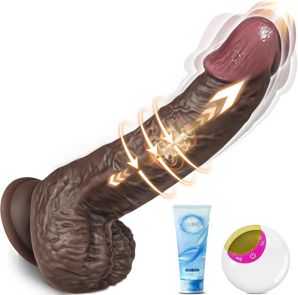 Dildo Thrusting Black 22,9 cm grande vibratore extra spesso, rotazione della spinta a tripla azione e vibrazione 8 modalità, dildo anale marrone per uomini giocattoli sessuali per donne coppie gay