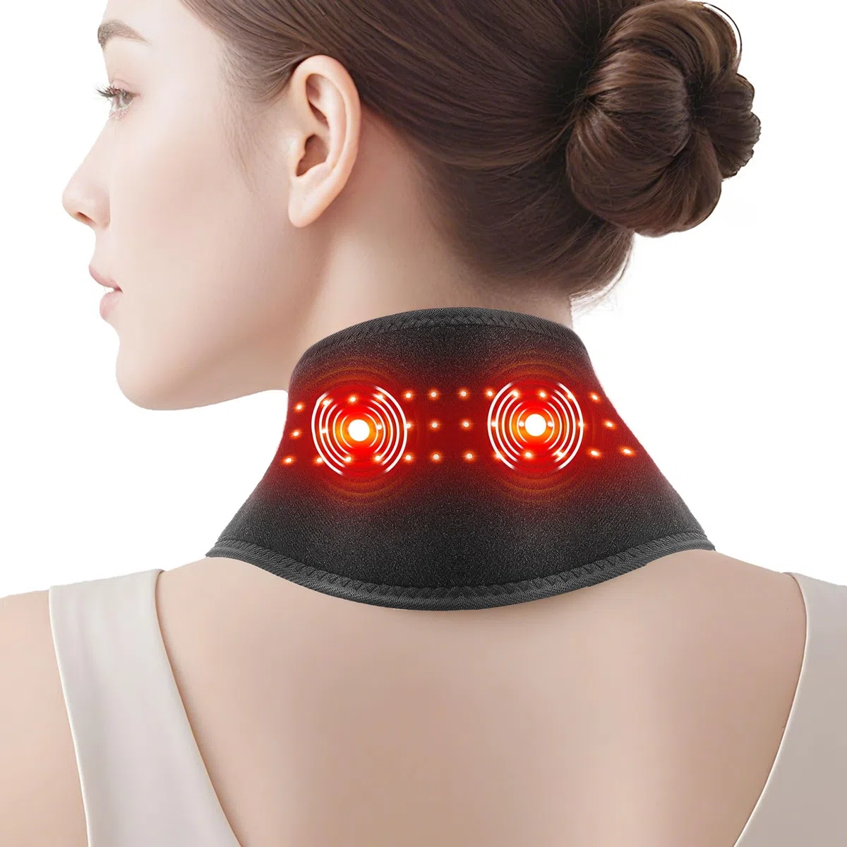 Cuscino Riscaldante Per Il Collo Senza Fili Con Massaggio Vibrante, Scaldacollo Portatile Con Luce Rossa 660nm, 3 Livelli Calore, 3 Modalità Vibrazione E Batteria Da 3000mAh, Lunghezza 85cm