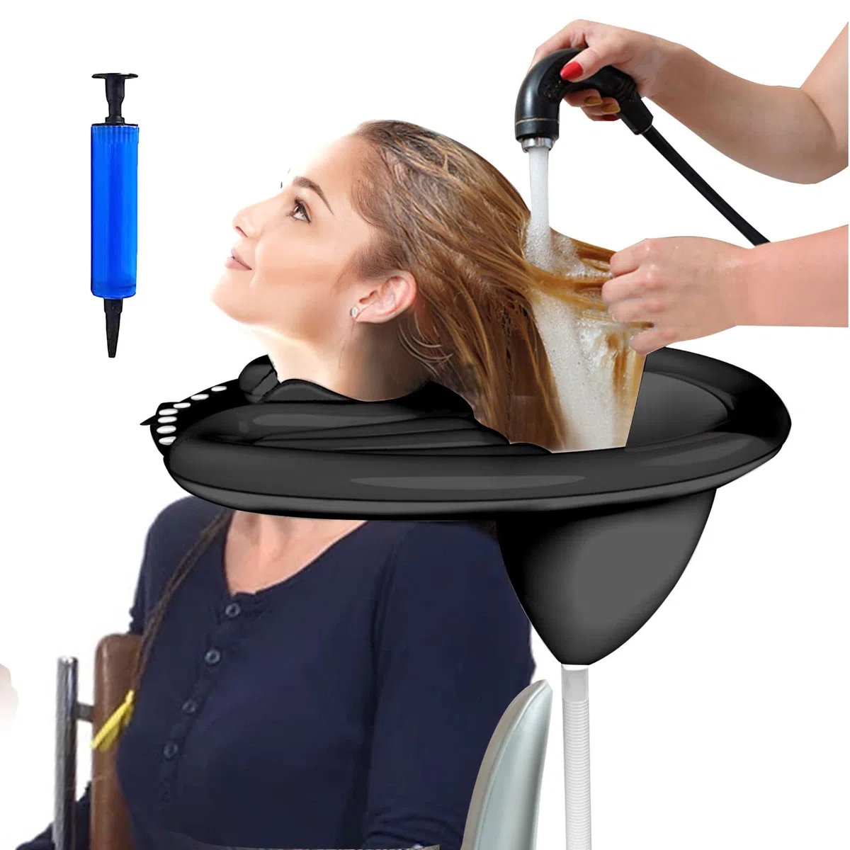CDIYTOOL Bacino gonfiabile portatile per shampoo, per salone mobile, in PVC, pieghevole, per lavare i capelli, nero