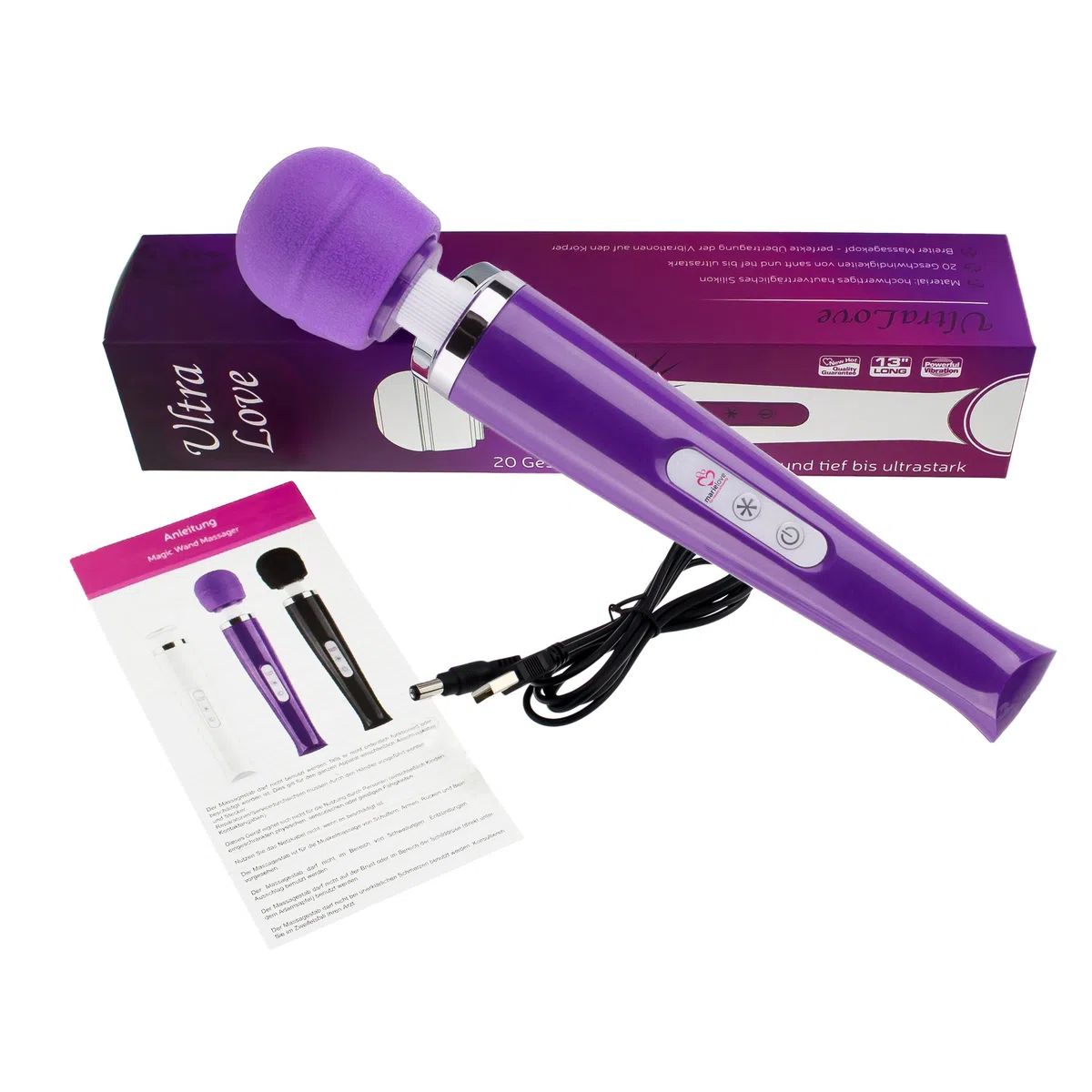 MarieLove - Vibratore Magic Wand 2.0 – funzionamento a batteria | colore + testina a scelta, 20 livelli di vibrazione