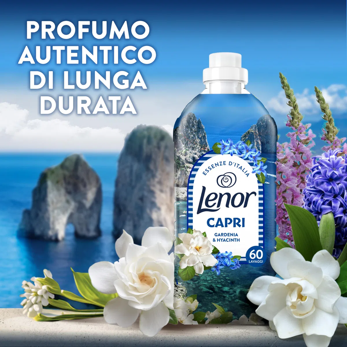 Lenor Ammorbidente Lavatrice Concentrato Essenze d’Italia, 216 Lavaggi (8x27), Capri, Note Di Gardenia e Giacinto, Profumo autentico di lunga durata
