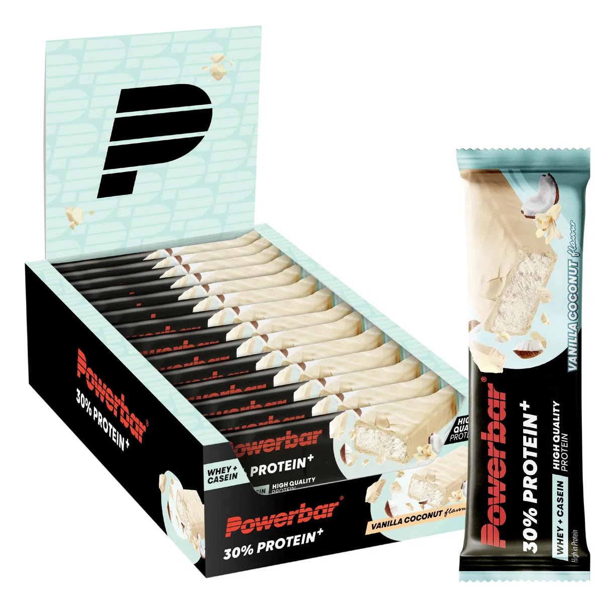 PowerBar Protein Plus 30% Vanilla Coconut 15x55g - Barra ad Alta Proteina + Proteine del Siero e della Caseina, 15 Riegel