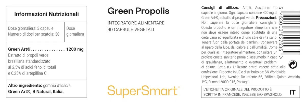 Green Propolis - Estratto di Propoli Verde Brasiliana - Il Segreto di Salute dell’Alveare - Potente Antiossidante per l’Immunità - 90 Capsule - SuperSmart