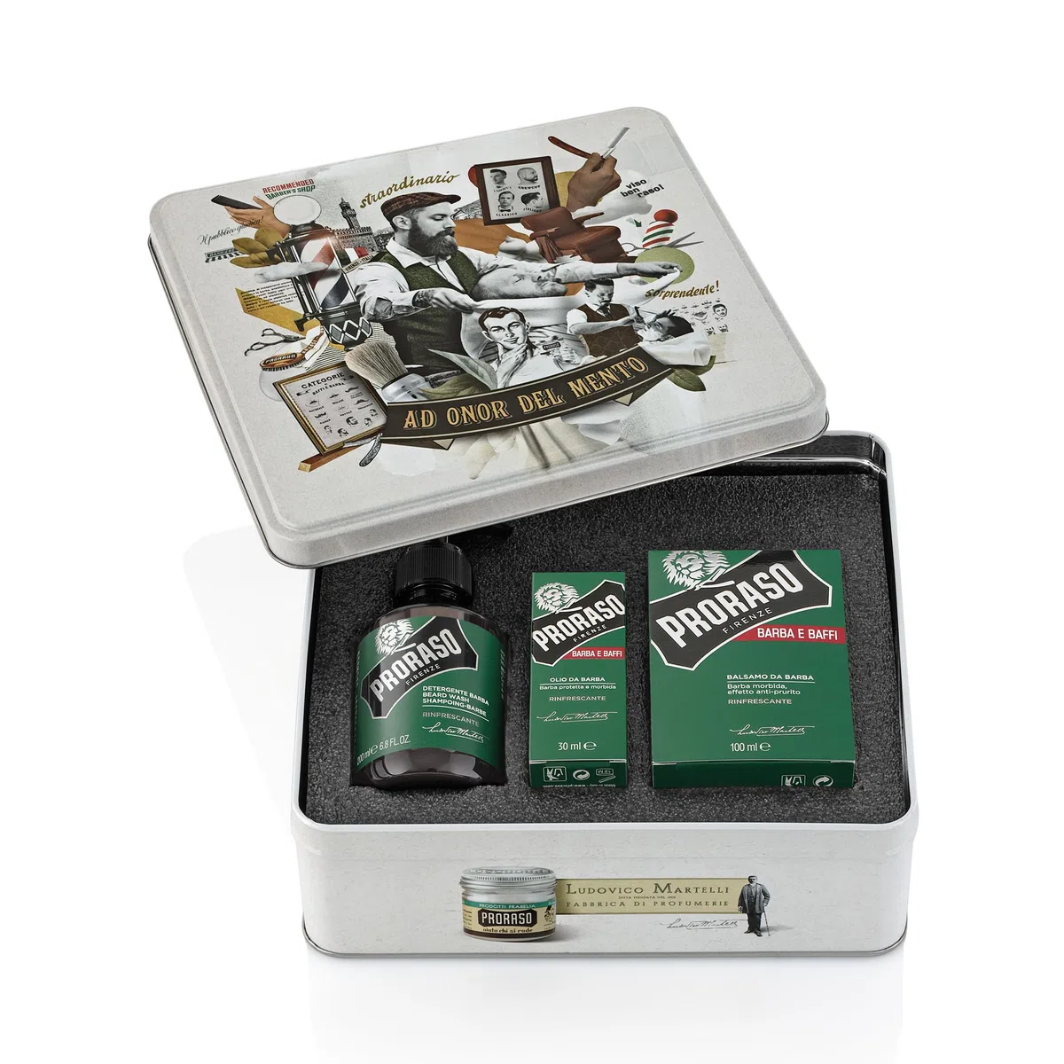 Proraso Set barba uomo Rinfrescante, Set ideale come regalo uomo contenente Shampoo da 200 ml, Olio 30 ml e Balsamo per la barba da 100 ml, Made in Italy