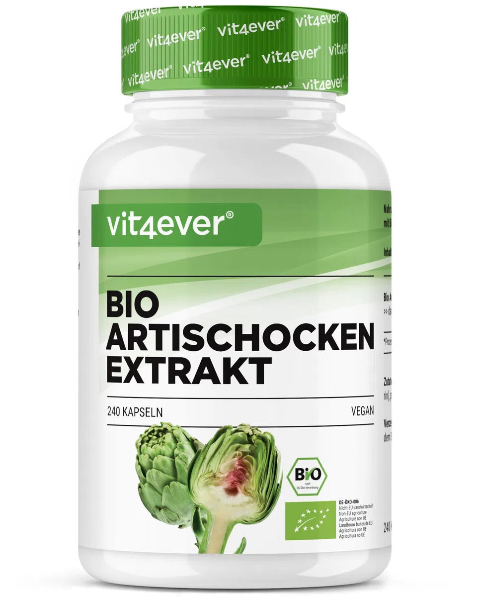 Estratto di carciofo Qualità biologica - 240 capsule - 1800 mg per dose giornaliera (2,5% cinarina) - Vero estratto 20:1 - Dose elevata - Vegan