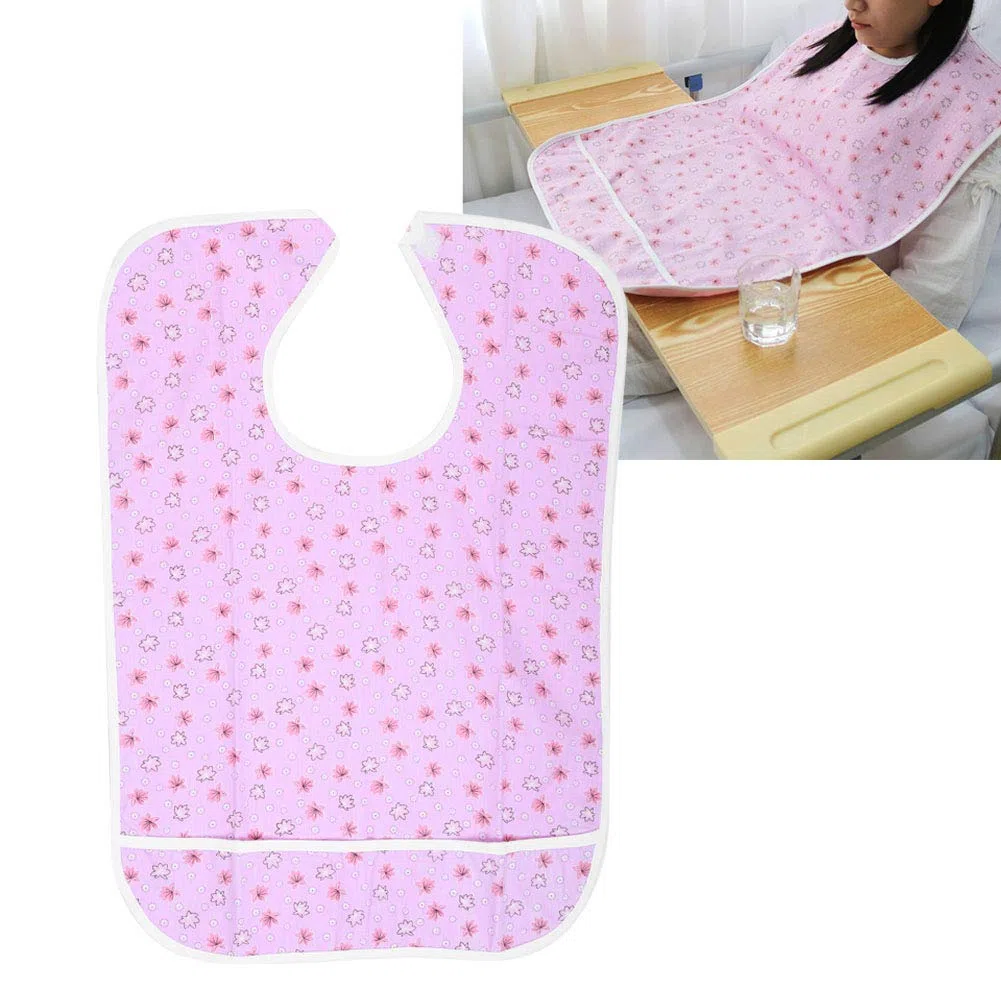Bavaglino Impermeabile Adulto Riutilizzabile 45x65cm Rosa, Grembiule Protettivo Lavabile Anti-Macchia per Pasto e Cura, Tessuto Resistente e Confortevole per Anziani o Disabili