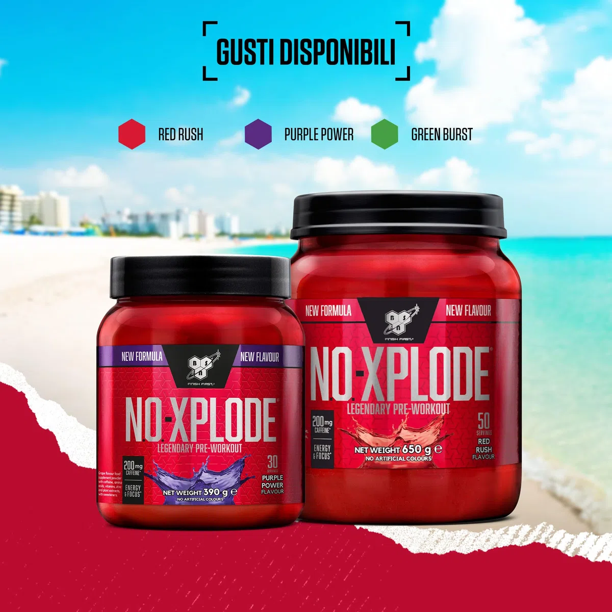 BSN Nutrition N.O.-Xplode, Integratore Alimentare in Polvere Pre-Allenamento, Supporto per Energia e Concentrazione con Caffeina, Aminoacidi, Vitamina C e Zinco, Gusto Red Rush, 30 Porzioni, 390 g