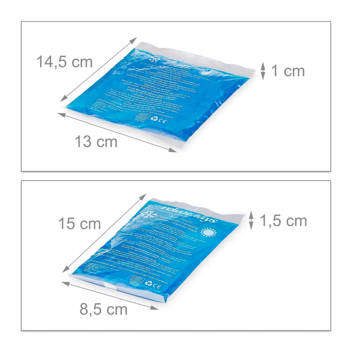Relaxdays Ghiaccio Gel Termico, 8 Sacchetti, Primo Soccorso, 3 misure, Cuscinetti Terapia Caldo/Freddo, Sport, Blu