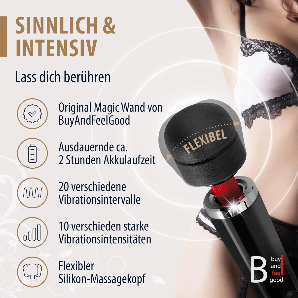 L'ORIGINALE di "BuyAndFeelGood" massaggiatore vibratori a bacchetta magica con 20 Vario/10 Velocità - Vibratore clitorideo per Lei con Stimolazione del Clitoride - Nero
