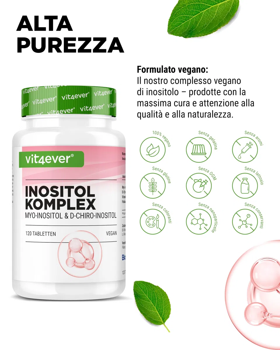INOSITOL COMPLETO - 2000 mg di Mio & D-Chiro-Inositolo - con Vitamina B6 & Folato - per donne che desiderano avere figli - contribuisce alla normale fertilità & attività ormonale - 120 compresse