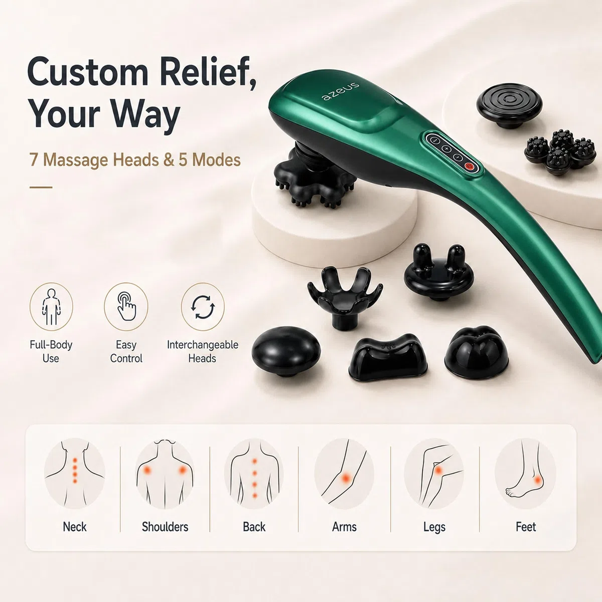 MEGAWISE Massaggiatore manuale per la schiena, il collo, le spalle, la vita e le gambe (cordless, verde scuro)