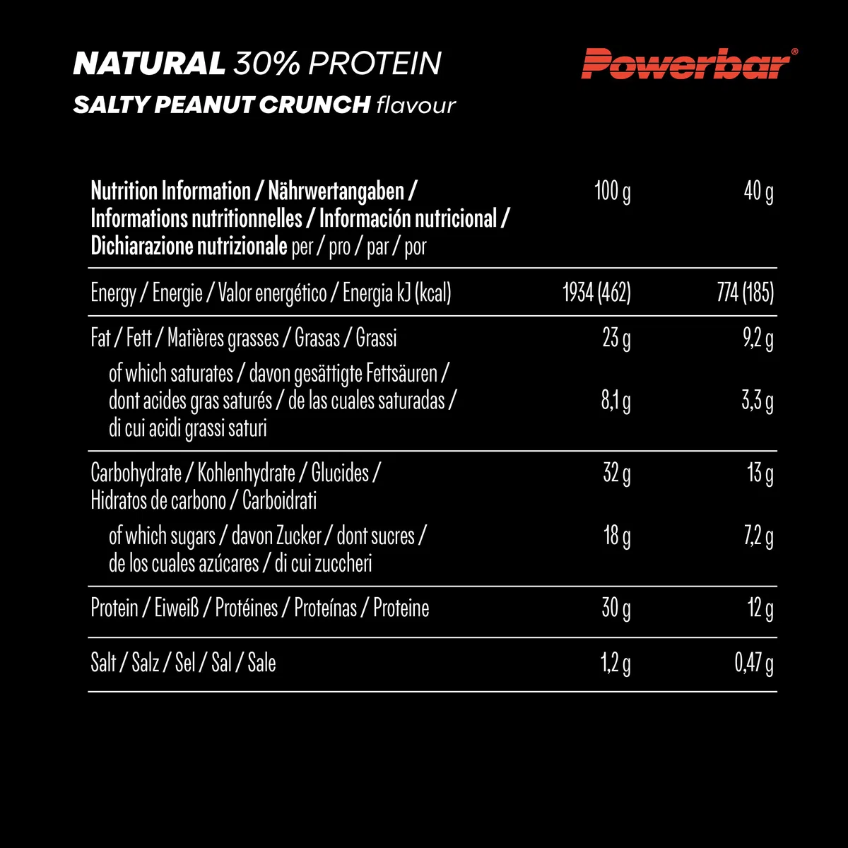 Powerbar - Natural Protein - Salty Peanut Crunch - 18x40g - Barretta proteica vegana - senza olio di palma - ingredienti naturali
