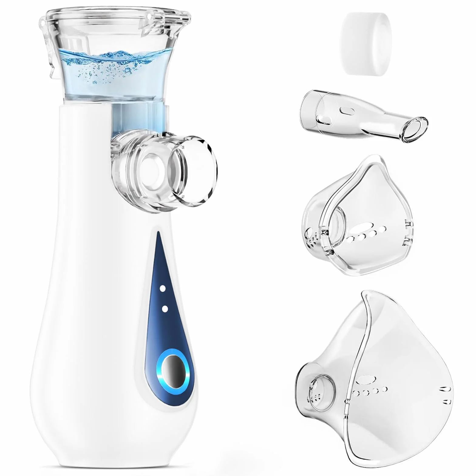 Aerosol Portatile Silenzioso, Ultrasuoni Macchina Aerosol Adulti e Bambini, Ricarica USB-C Apparecchio Aerosol, Nebulizzatore Aerosol con 2 Maschere e Boccaglio, per Uso Domestico e in Viaggio, Blu
