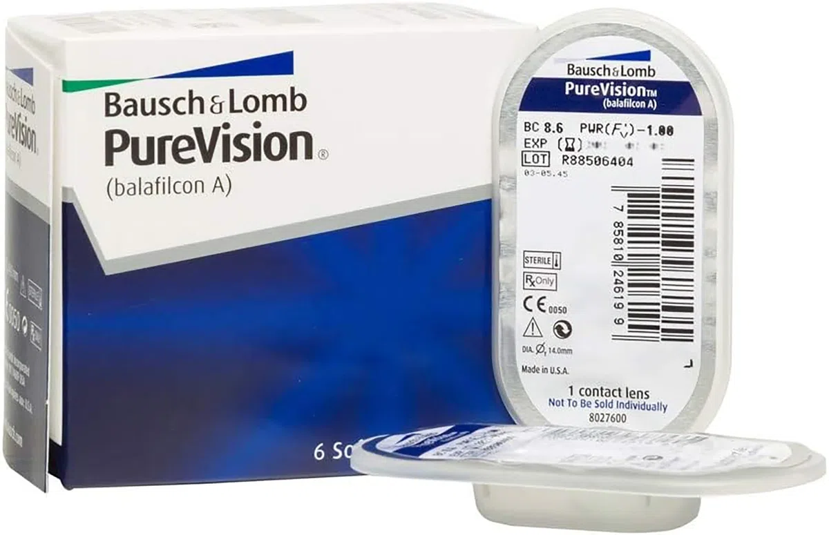PureVision Lenti a Contatto Mensili, 6 Lenti, BC 8.6 mm, DIA 14 mm, -3.75 Diopt