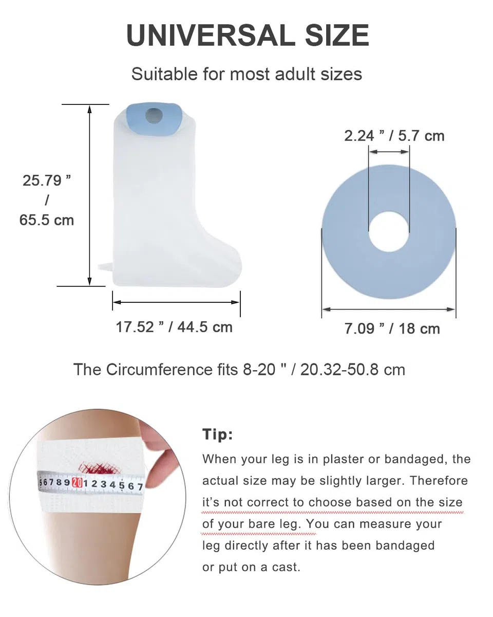 CureSquad Coperture per gambe da doccia, coperture impermeabili per gambe per doccia adulti, protezione morbida e confortevole, borsa riutilizzabile per bendaggio, borsa elastica per doccia per gambe