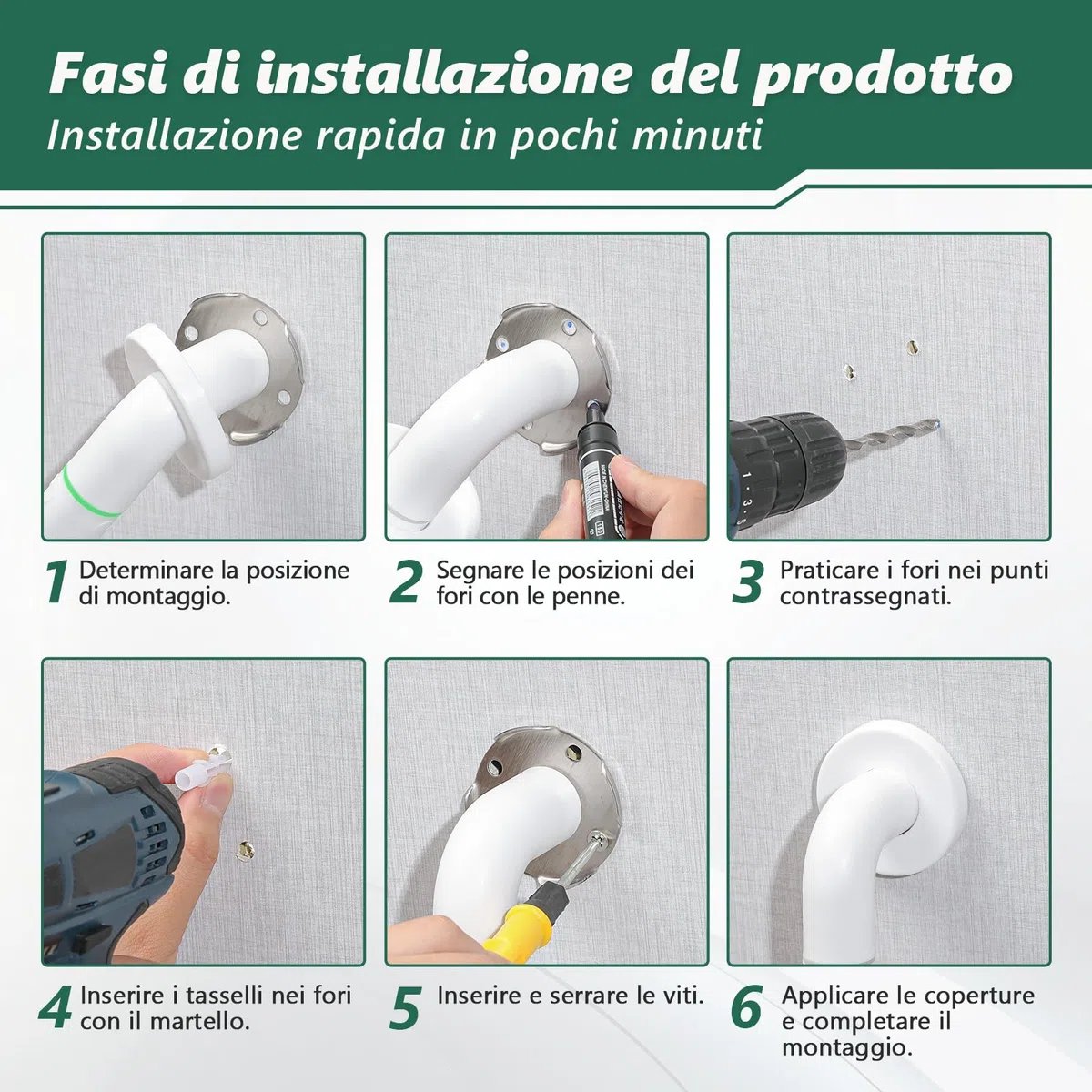 2 x 50 cm Maniglia per doccia – Maniglia in acciaio inox