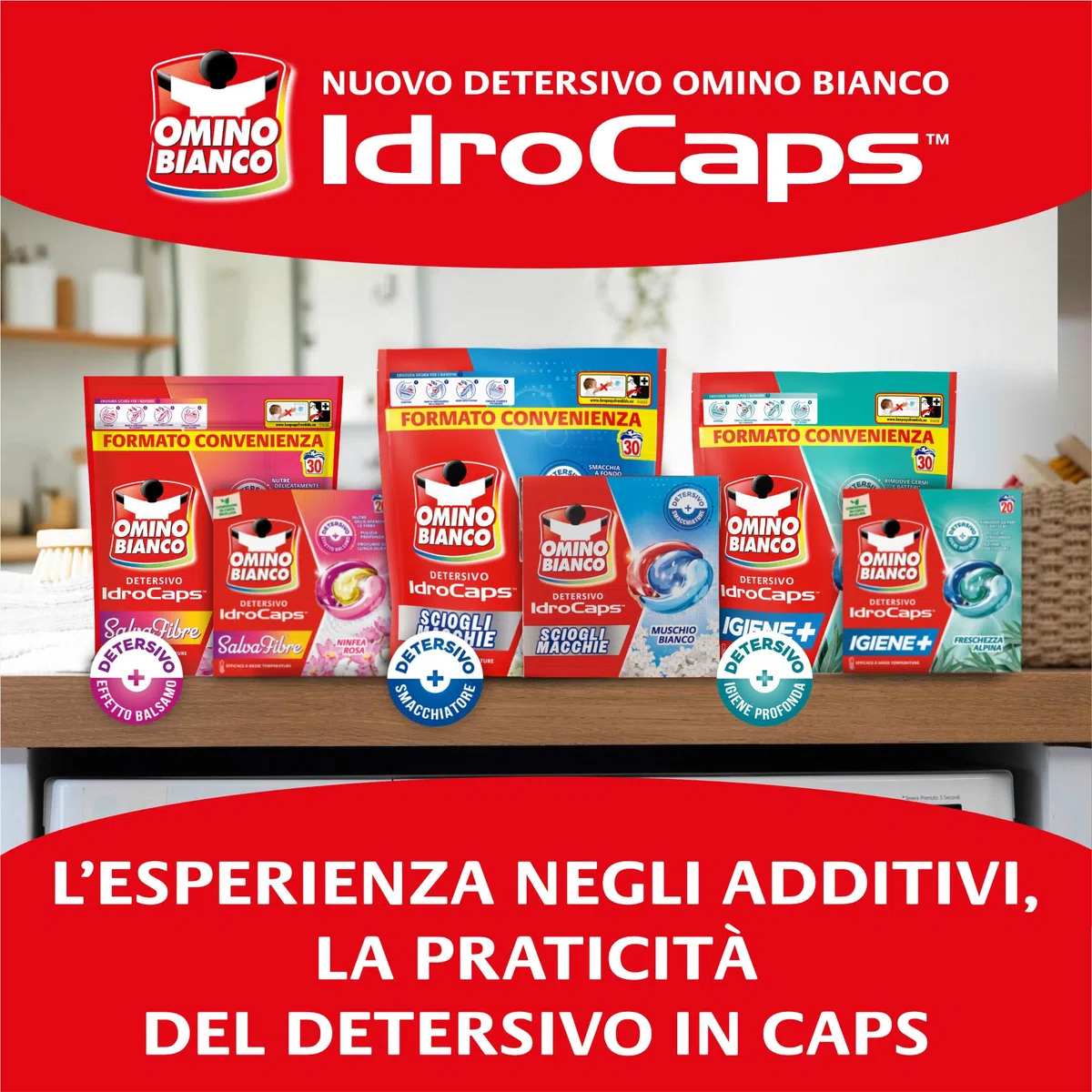 Omino Bianco Idrocaps - Detersivo LavatriceiIn Capsule Sciogli Macchie, 80 Lavaggi, Efficace a Basse Temperature, Profumo Muschio Bianco, 20 Caps x 4 Confezioni