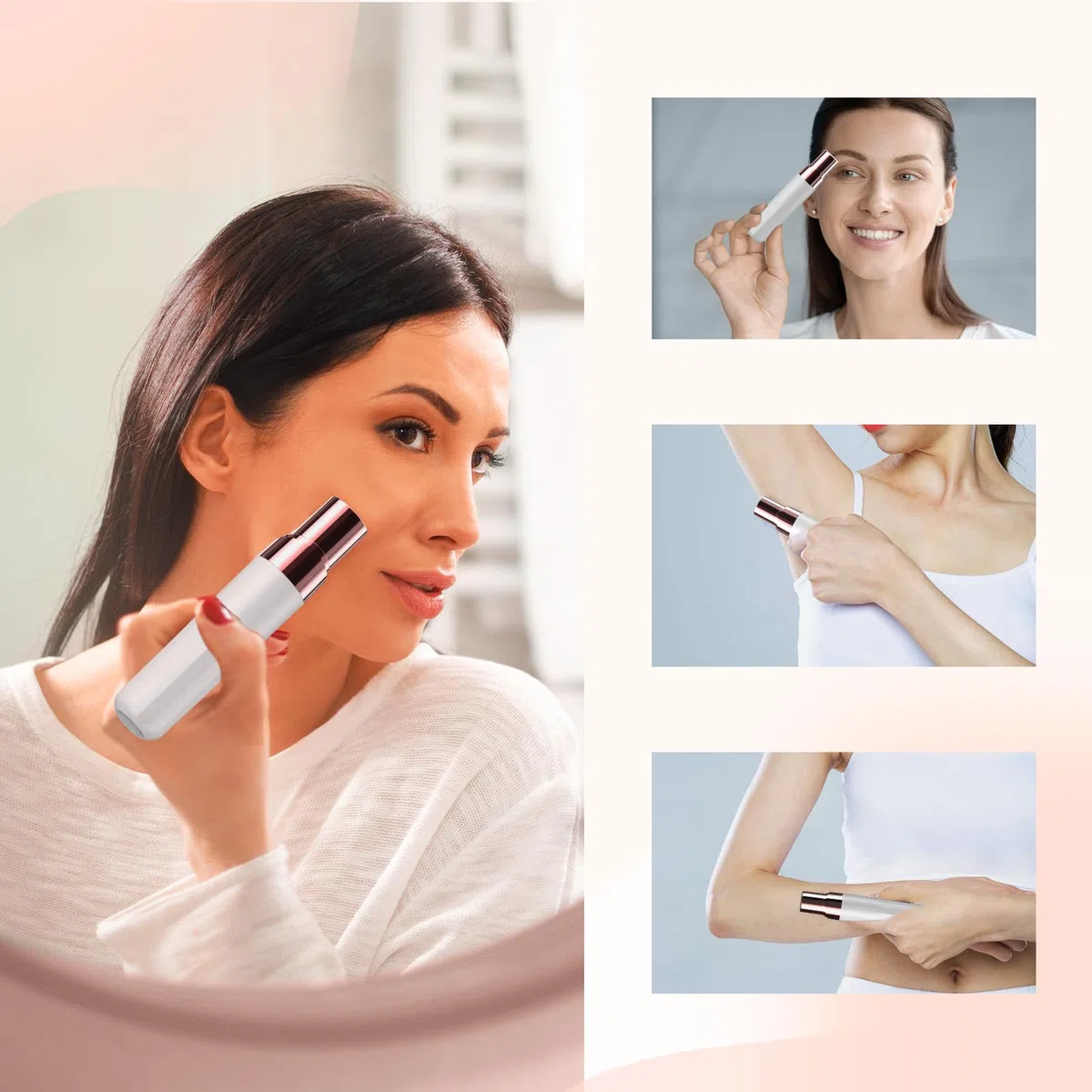Epilatore per il viso da donna, a batteria, per la rimozione dei peli del viso, braccia, luce LED, per la depilazione viso da donna, testa placcata in oro 18 carati, per tutte le età