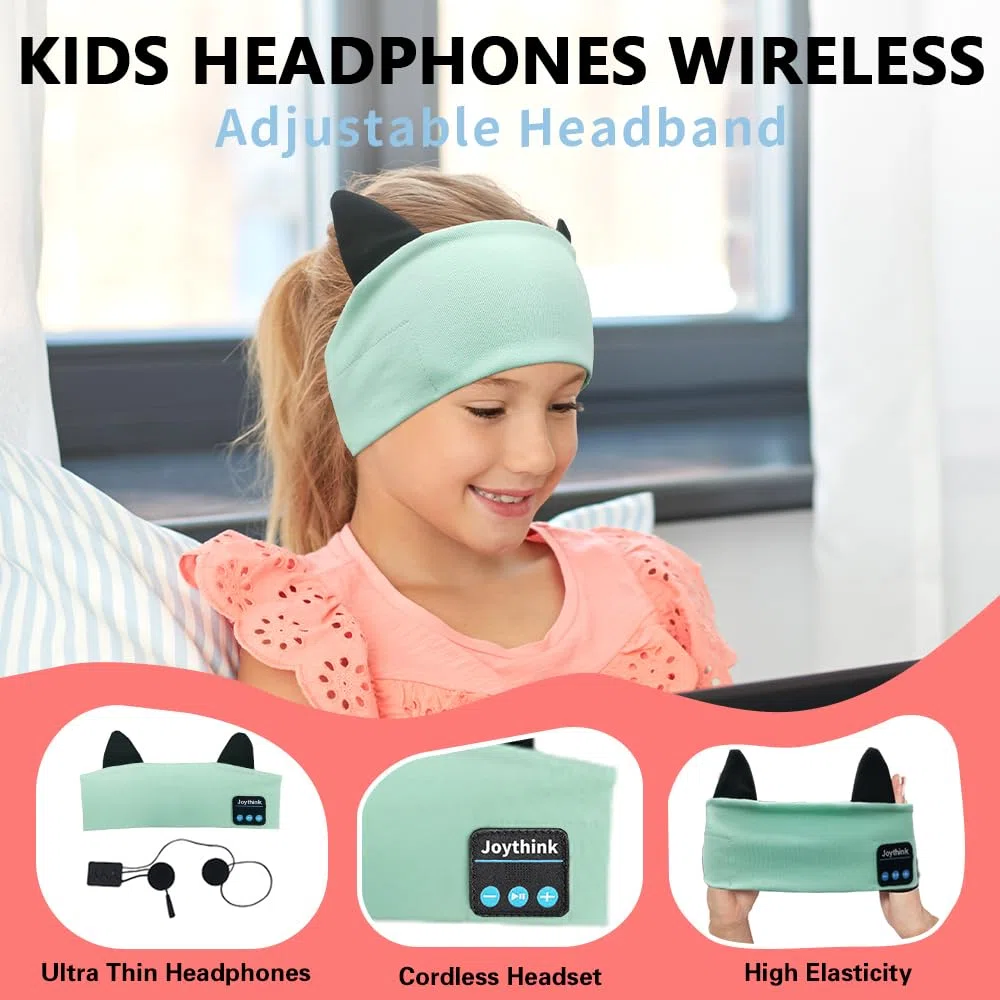 Joythink Cuffie Bluetooth per Bambini, Maschera per Dormire con Auricolari Wireless, Fascia Morbida con Altoparlanti Sottili, Cuffie per Viaggio, Aereo, Sonno, Tablet, Bambini e Bambine Acqua