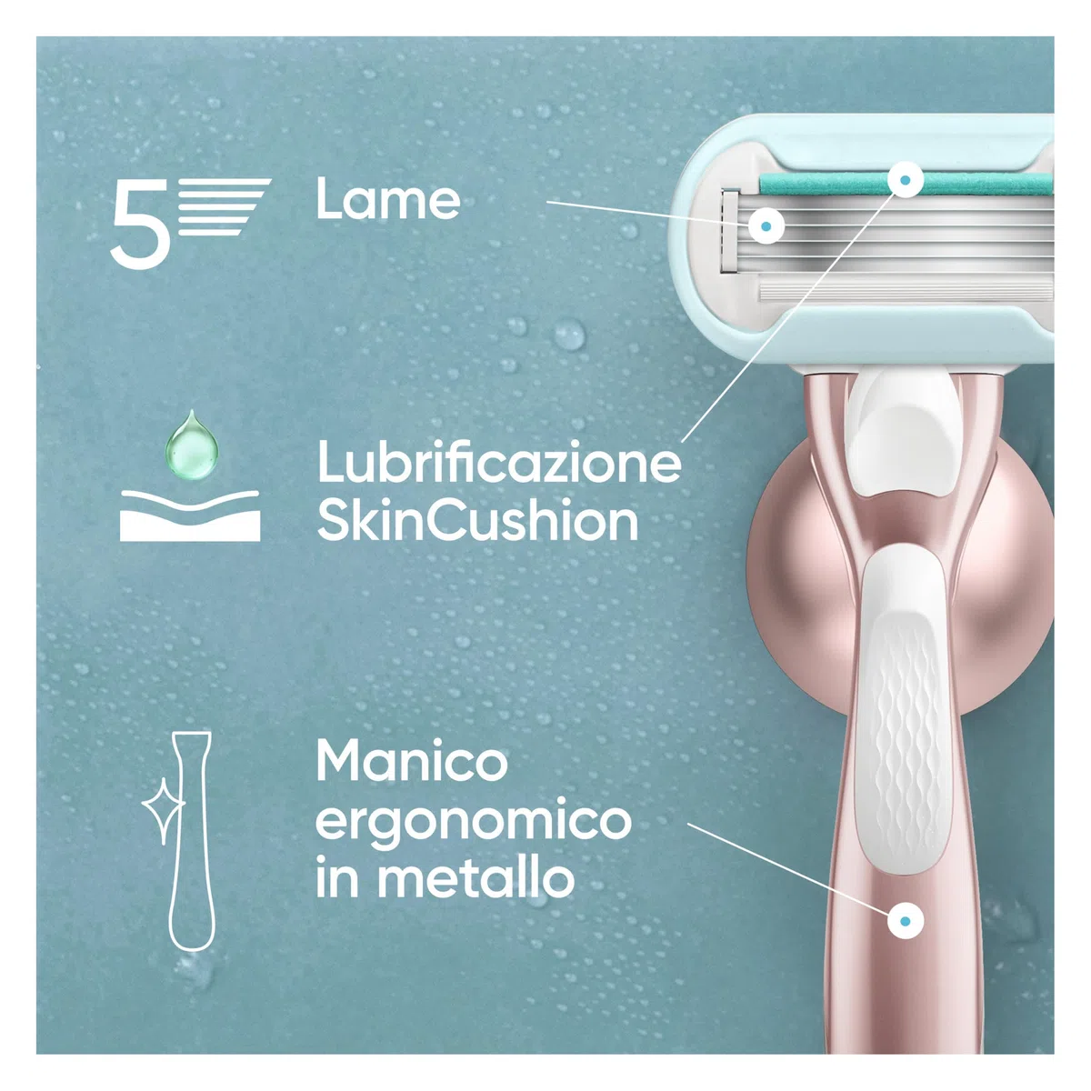 Gillette Venus Pro Smooth Sensitive Rasoio Donna A 5 Lame Per Pelli Sensibili Con 9 Lamette Di Ricambio, Manico In Metallo Riutilizzabile E Gancio Per La Doccia