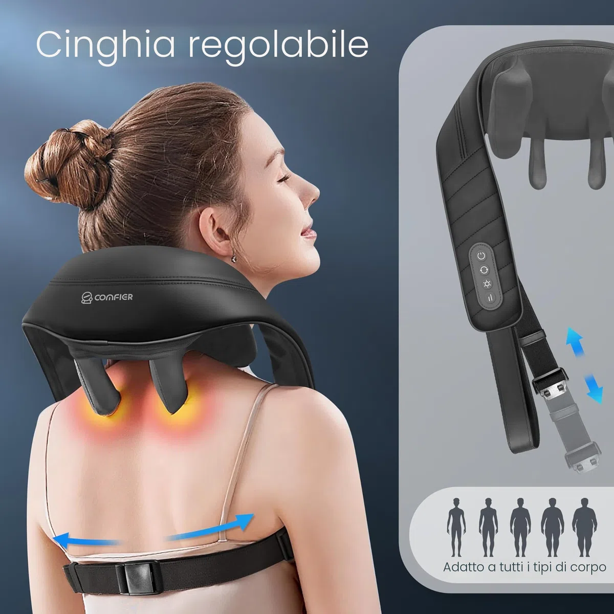 COMFIER Massaggiatore cervicale 6D, massaggiatore senza fili per spalle e collo con 2 livelli di riscaldamento, rivestimento lavabile, massaggio profondo, regalo per mamma e papà