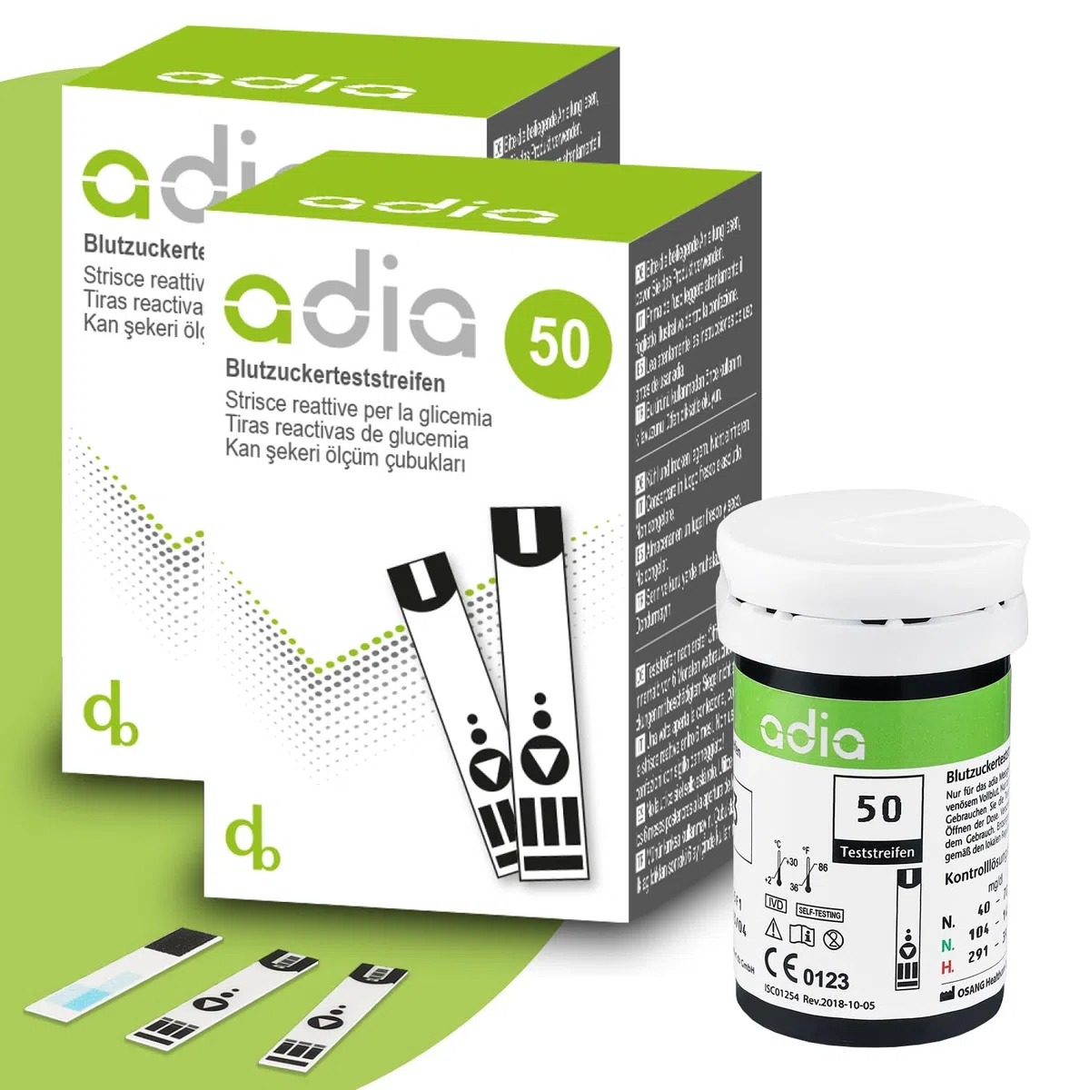 Strisce reattive adia (100 pezzi), per l’automonitoraggio della glicemia in caso di diabete (solo strisce reattive, apparecchio non incluso)