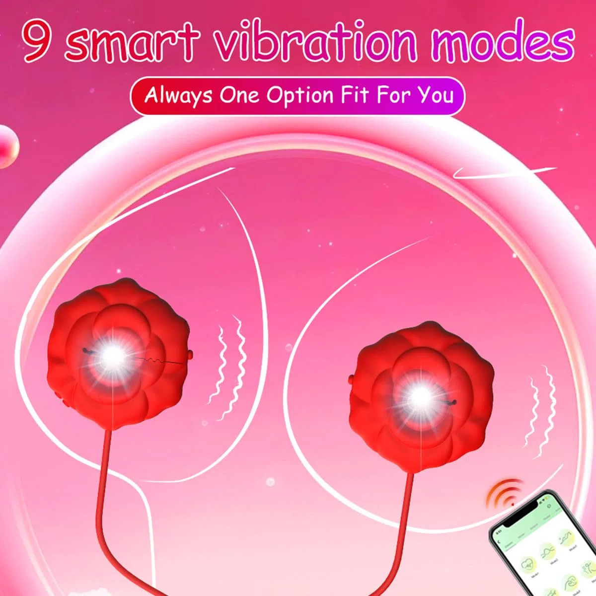 Morsetti vibranti per capezzoli in silicone, vibratore ricaricabile a 9 modalità per coppie, stimolatore per capezzoli a forma di rosa, massaggiatore portatile per donne