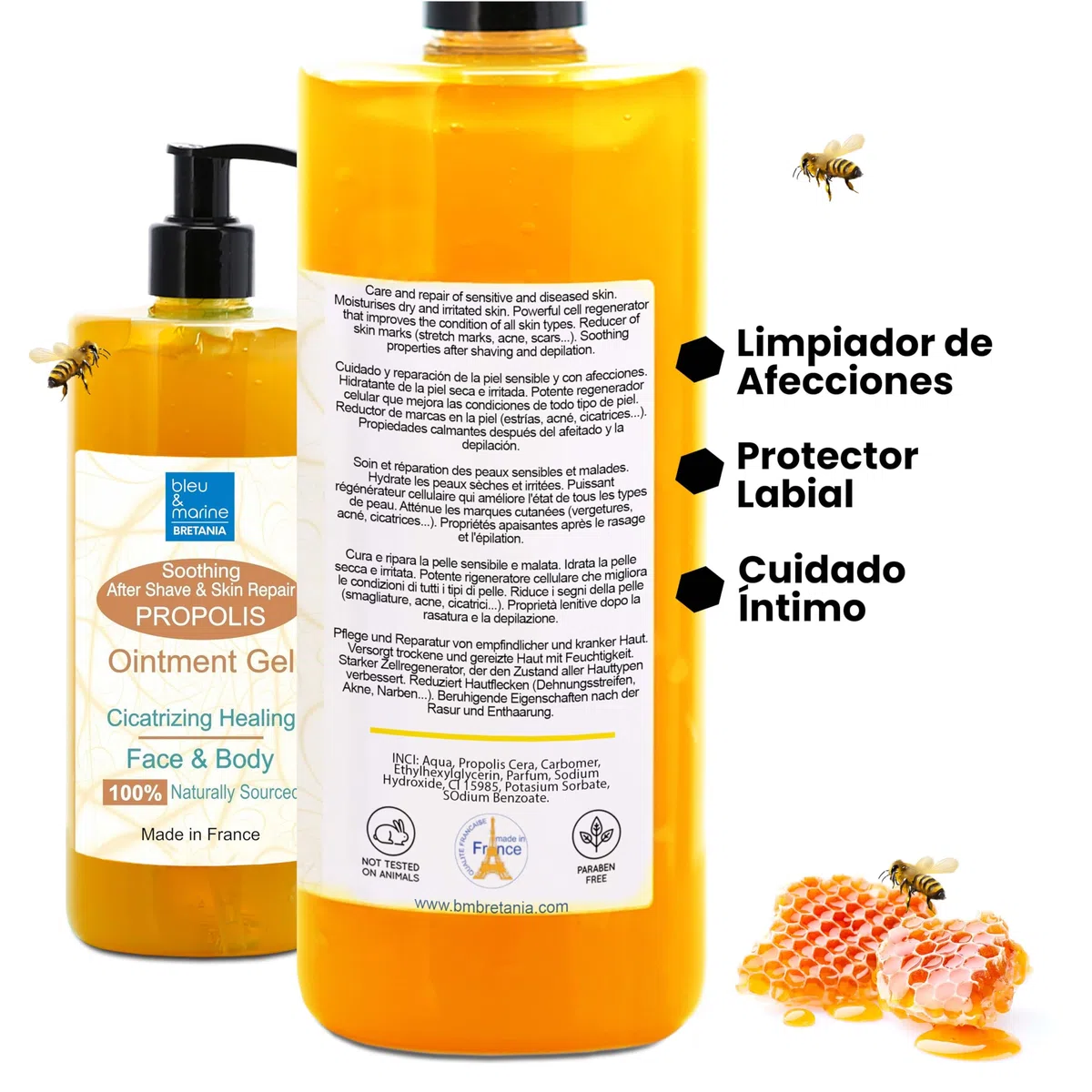 Gel al Propoli, Viso, Gel Riparatore, Pelle sensibile imperfetta, Calma la pelle irritata, Dopobarba, Sollievo dal prurito, Idratante, 500 ml