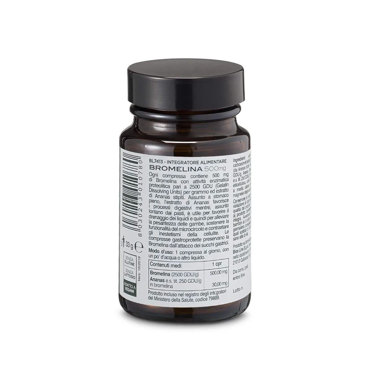 BIOS LINE Principium Bromelina 500 mg, Integratore alimentare con Estratto d'Ananas, Favorisce il Microcircolo, Integratore Drenante Contro la Cellulite, 30 Compresse