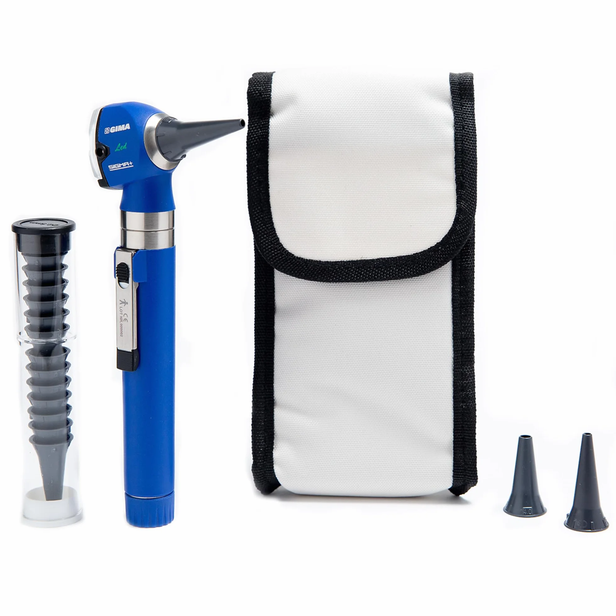 GIMA Otoscopio Sigma con Luce Led, in Plastica Rinforzata Leggera e Resistente agli Urti e in Acciaio Inox, Blu
