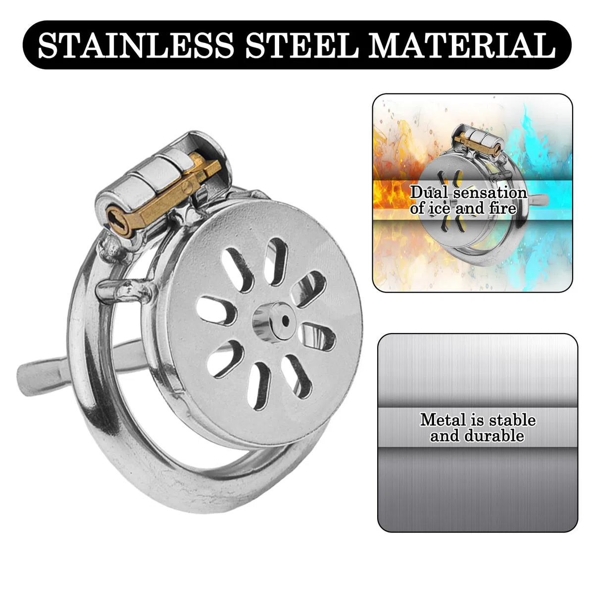Chastity Cage Piatta in Metallo con Dilatatore Uretra, Gabbia Castità Cock Cage Pene Plug Set di Giocattoli Sessuali Bondage Fetish per Uomini (50mm)