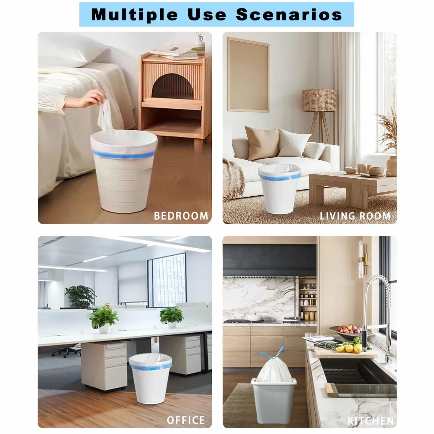 60PCS Sacchi Spazzatura 50L, LxH: 70x75cm, Bianco, Polietilene-Sacchetto Della Spazzatura, UE Adatto per la Maggior Parte dei Medi ''50L'' Pattumiera(6 Rotoli, 10 per Rotolo)