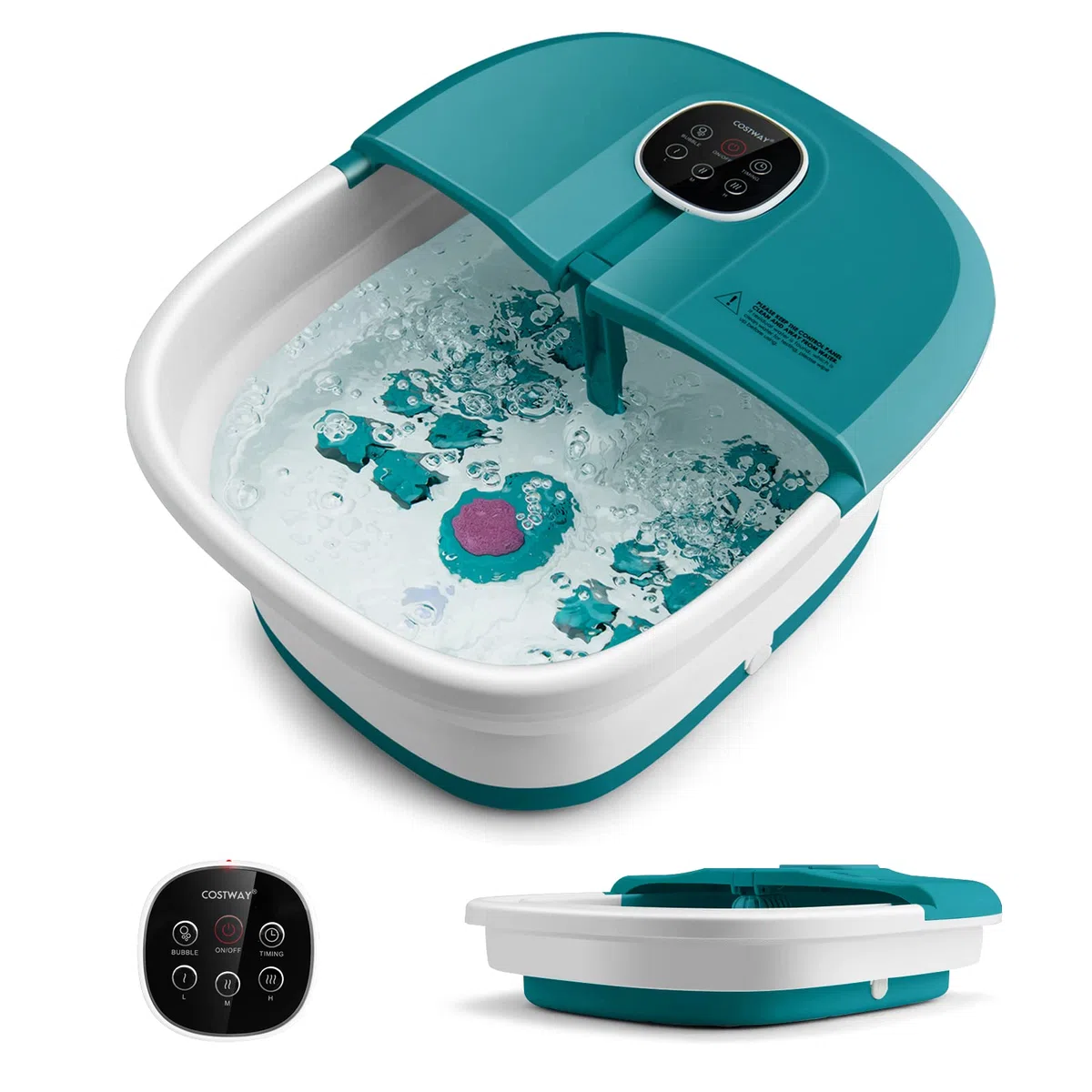 COSTWAY Pediluvio Massaggiatore Piedi Elettrico, Pediluvio Idromassaggio Plantare Pieghevole con Telecomando, 3 Temperature Regolabili, Timer, Fino al 45 (Anatra blu)