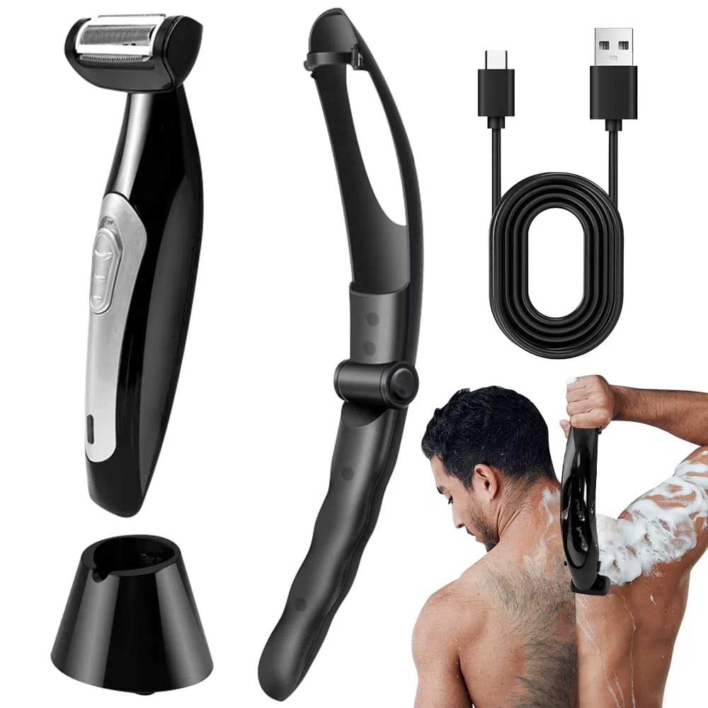 Rasoio Schiena Uomo,HOVCEH Elettrico Rasoio Corpo Uomo con Impugnatura Rimovibile, Multifunzionale Rasoio Elettrico Corpo Bagnato e asciutto Ergonomico Rasoio per la Schiena per Tutto il Corpo