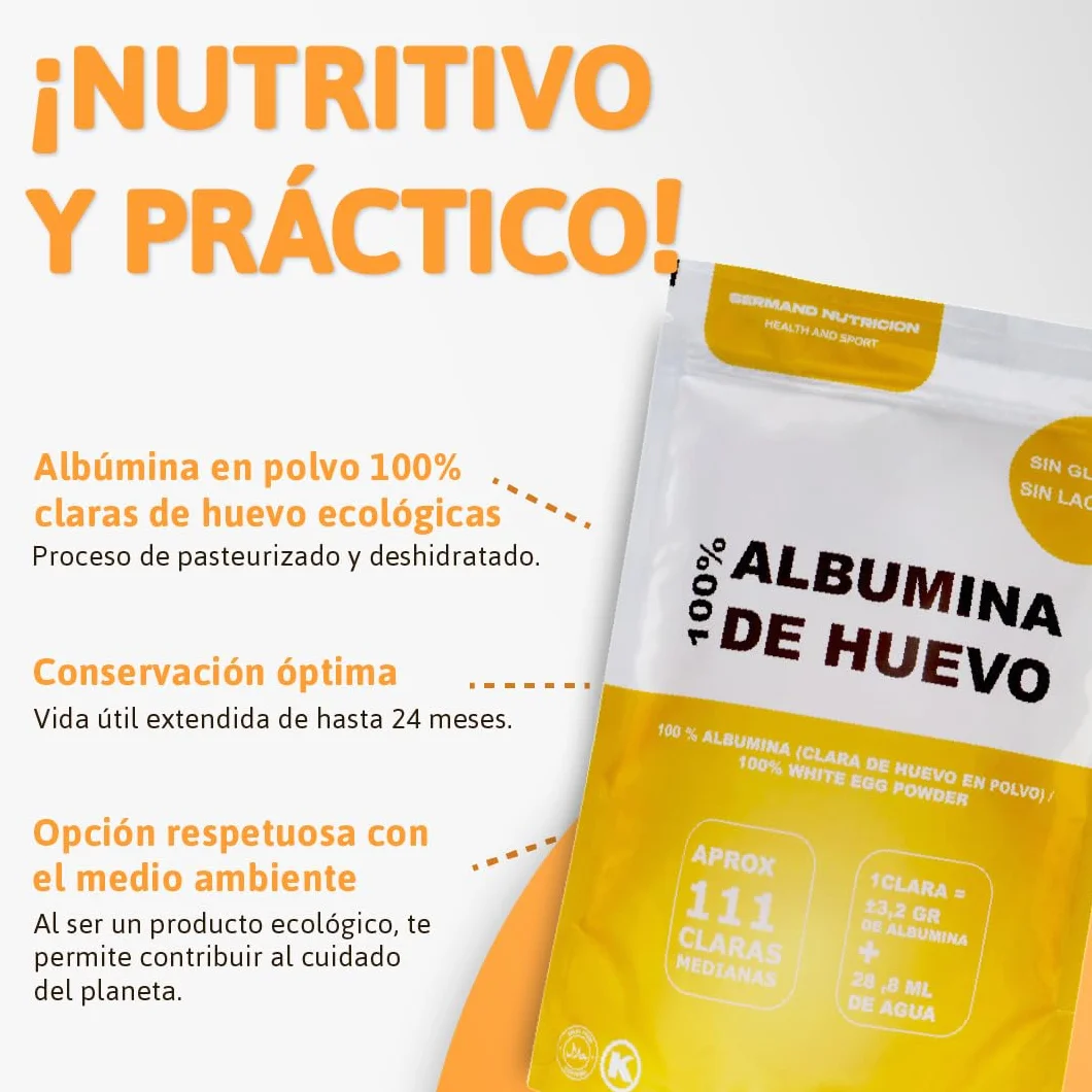 Albume d'uovo ecologico in polvere (350g) | Bianco d'uovo ecologico in polvere | Albumina d'uovo | Senza additivi | Prodotti senza lattosio | Presentazione in sacchetto Zip