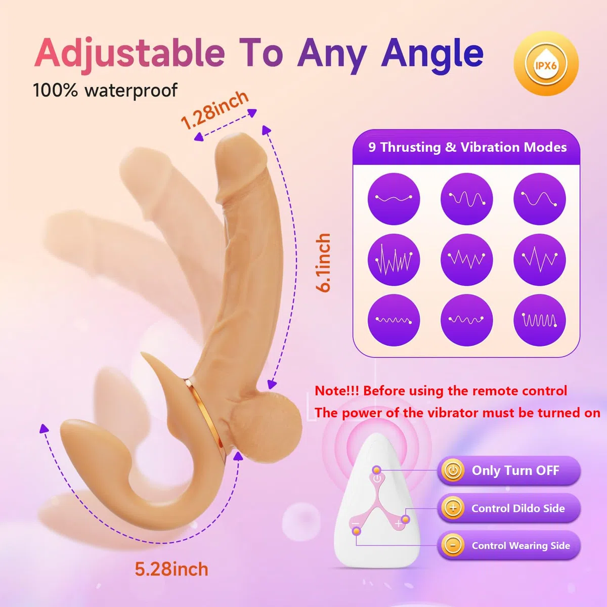 Strapon Doppio Dildo Realistico, Dildo doppi Con Cintura Per Donne 9 Modalità Di Vibrazione E Spinta G Spot Anal Stimulator Silicone Dildos Sex Toy Per Uomini E Coppie (A-Telescopico)