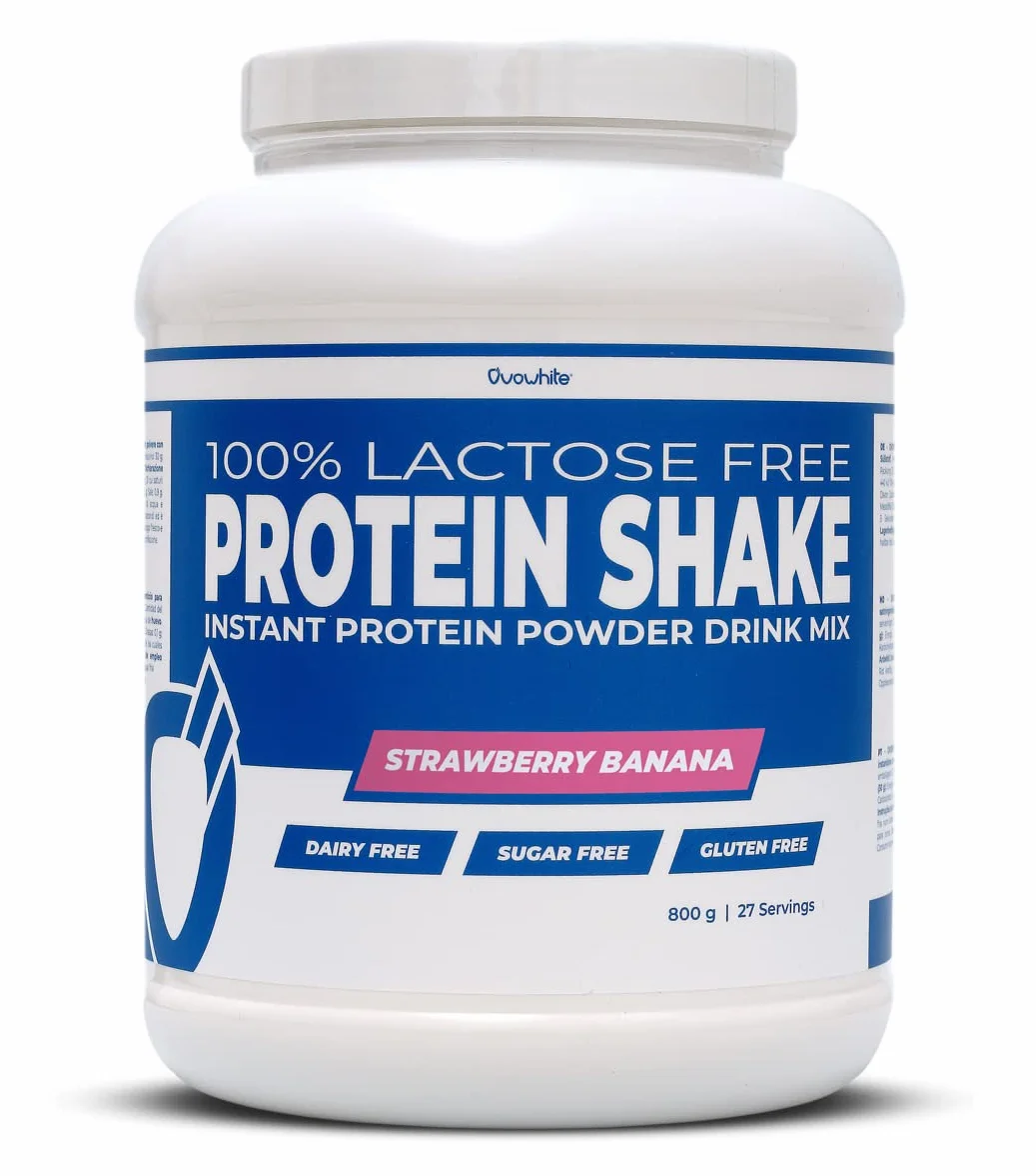100% Egg Protein Shake Lactose Free/Gluten Free/Sugar Free - Proteine in Polvere Isolate dell'Uovo (Strawberry/Banana, 800 g)