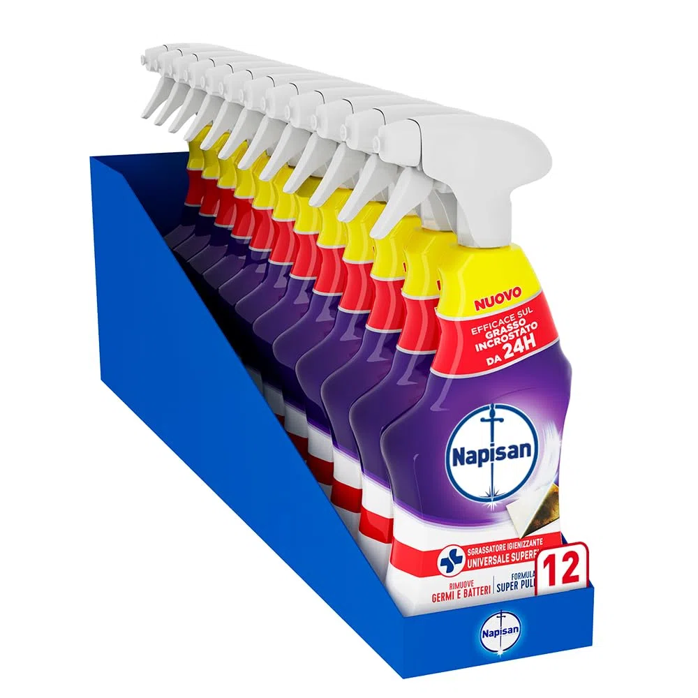Napisan Sgrassatore Igienizzante Universale Superfici, Confezione da 12 pz da 740 ml di Sgrassatore Igienizzante, Spray da 740 ml