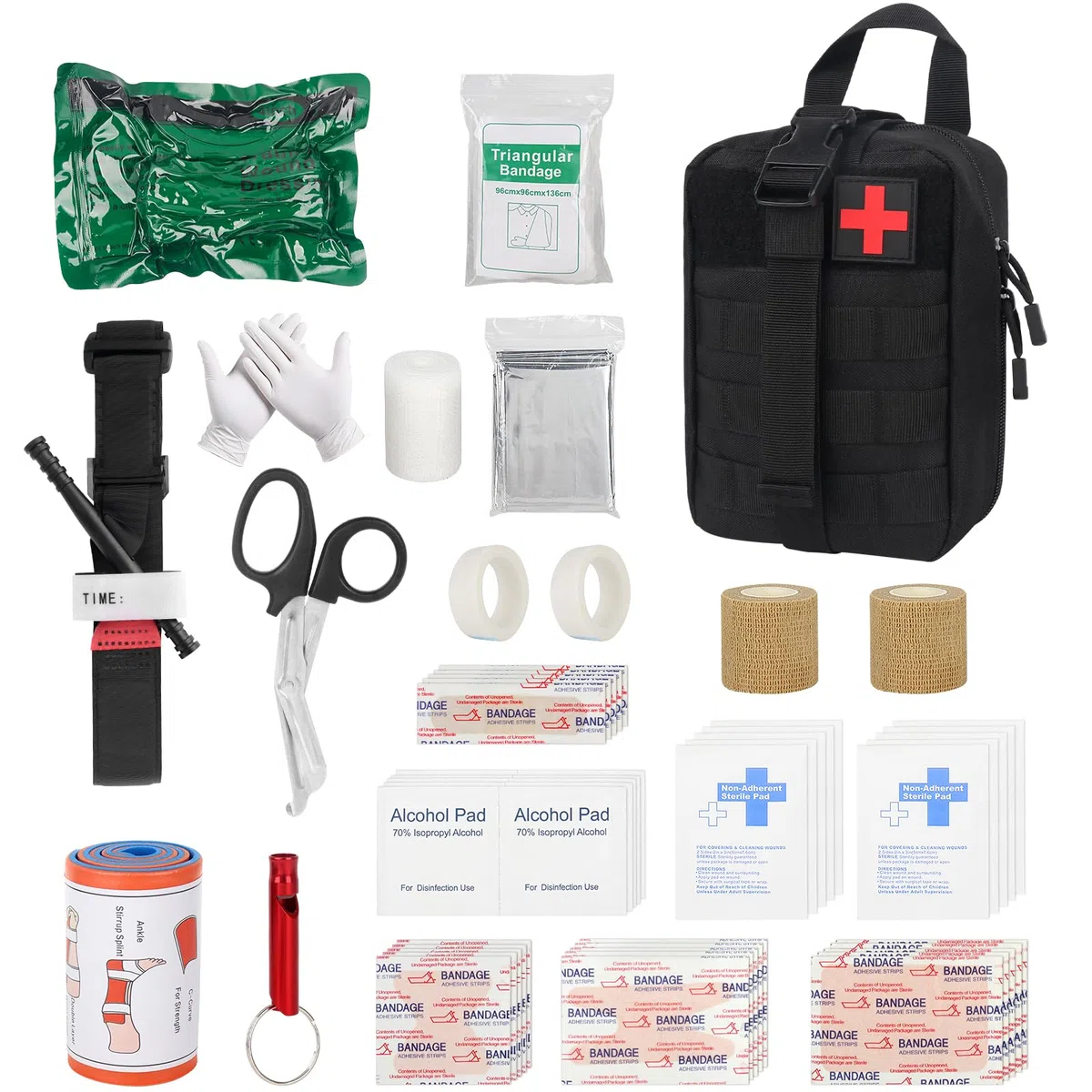Kit Sopravvivenza Militare Professionale, 54PCS Tattico Militare Trauma Kit di Pronto Soccorso, Kit di Primo Soccorso per Esterni per Campeggio Alpinismo Escursioni Montagna Trekking
