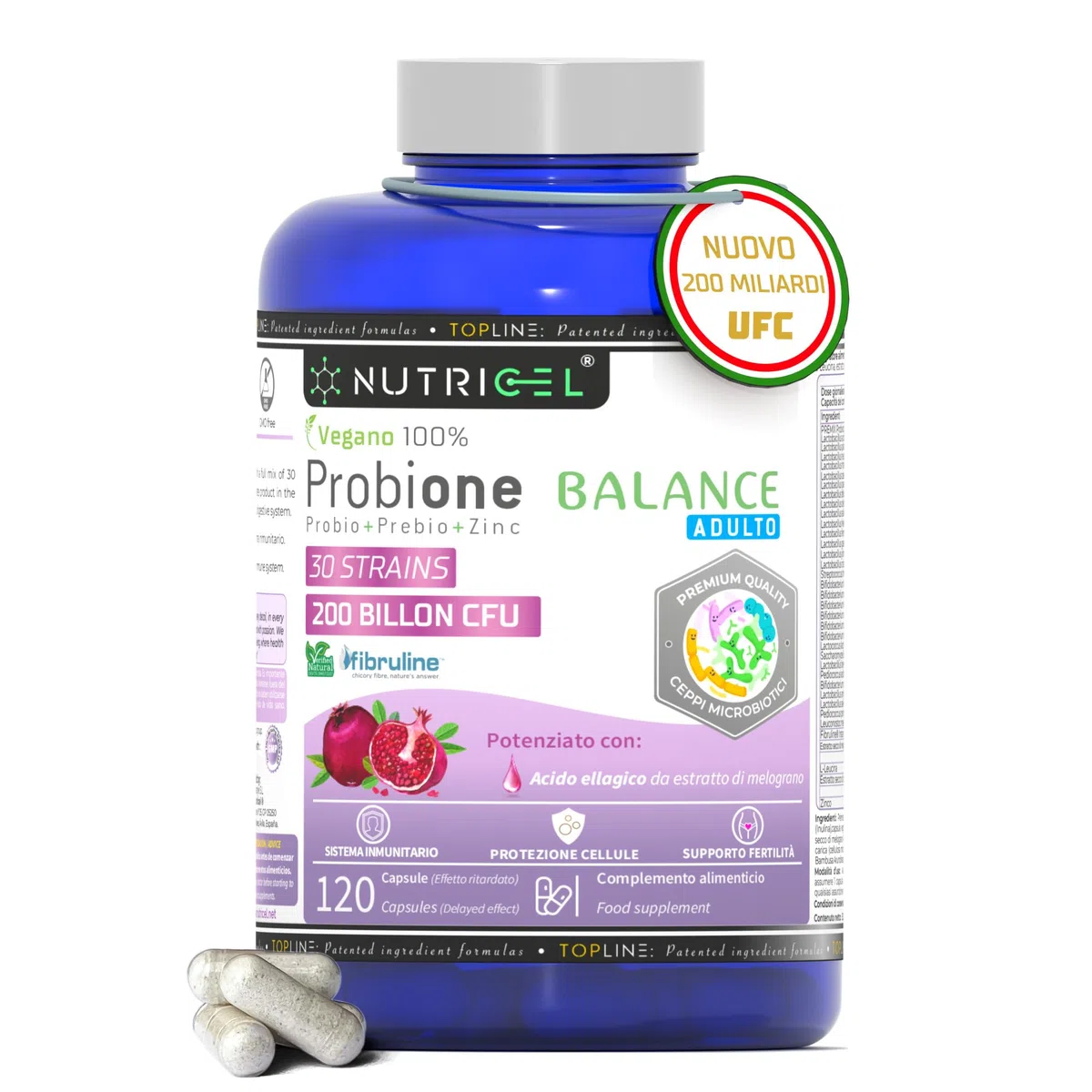 Fermenti Lattici Probiotici | Probiotici per Intestino | 200 Miliardi UFC/giorno + 30 Ceppi | Fermenti lattici + Zinco, Inulina ed Estratto di Melograno | Massima Concentrazione | Vegano | 120 Capsule