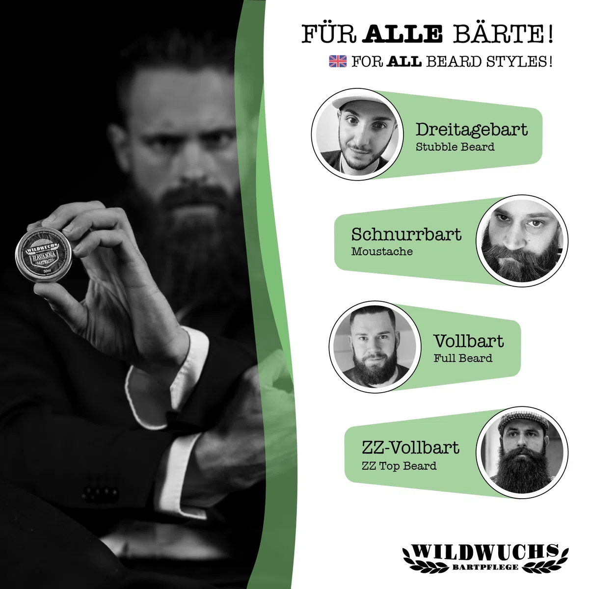 Cera per barba e per baffi (30 ml) per la cura della barba, balsamo e pomata naturale per barba, per una presa forte e per uno styling con profumo caraibico by Wildwuchs Bartpflege Made in Germany