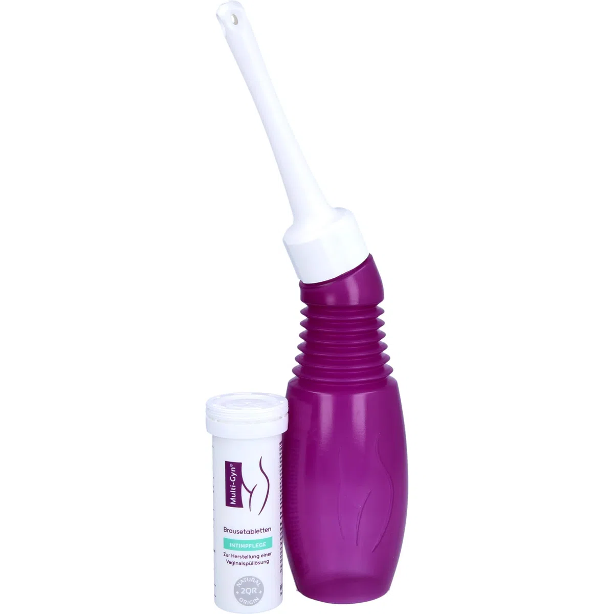 Multi-Gyn Doccia Vaginale Riutilizzabile con Compresse Effervescenti - Per Igiene Femminile Salutare - Pratico da Utilizzare Sotto la Doccia - Applicatore Morbido per un'Applicazione Dolce ed Efficace