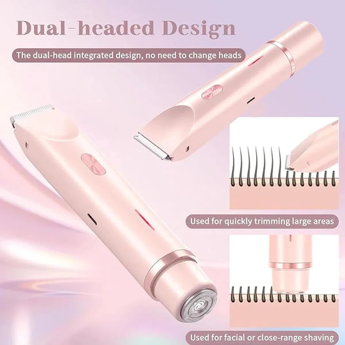 Rasoio a doppia testa da donna, 2 in 1, IPX7, impermeabile, ricaricabile, rasoio elettrico per donne, per pubico, bikini, ascelle, gambe, braccia, corpo viso