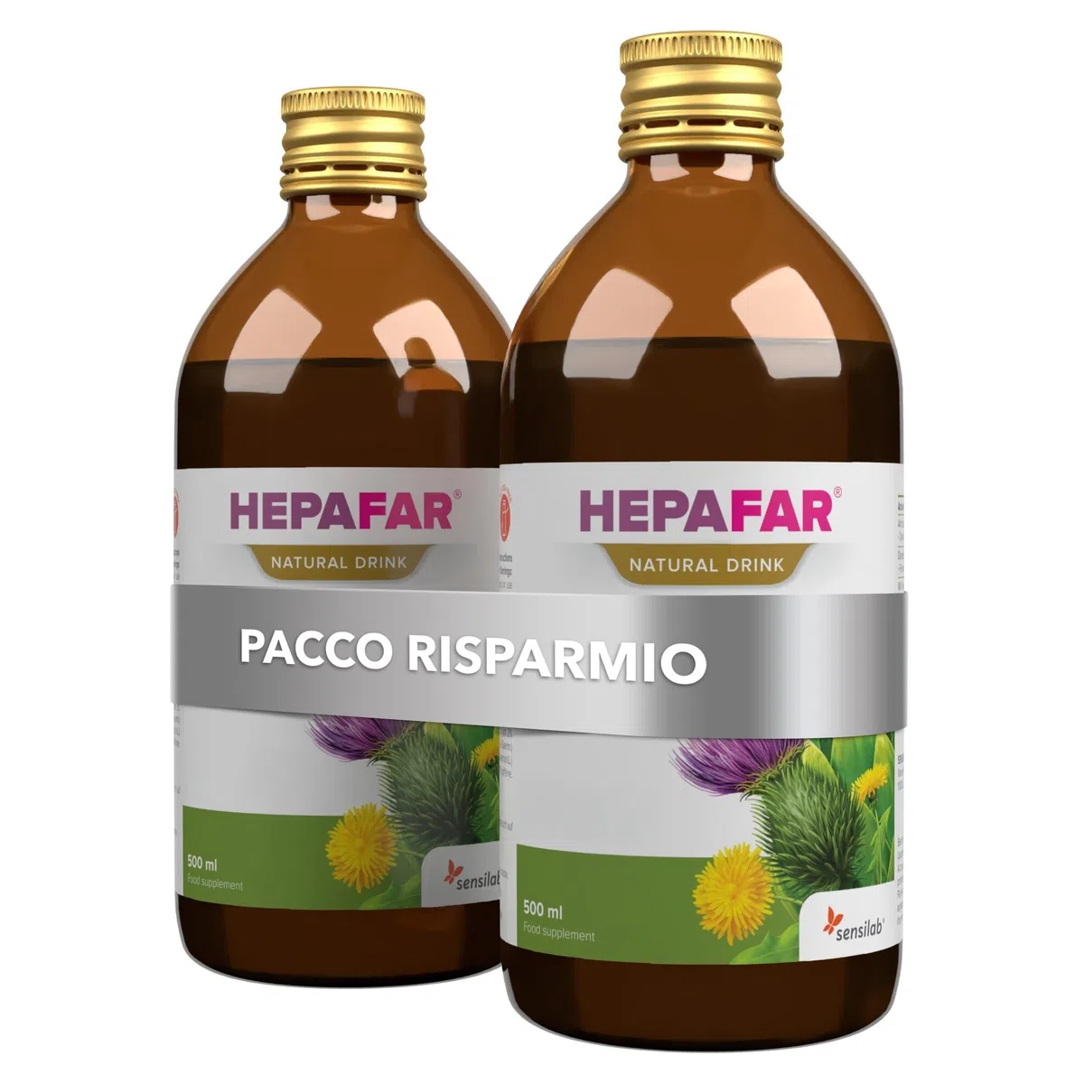 Hepafar Bevanda depurativa naturale per il Fegato - 2x 500 ml per 40 giorni - con Cardo Mariano, Tè verde, Manganese, Tarassaco e Carciofo - Depurazione naturale – Sensilab