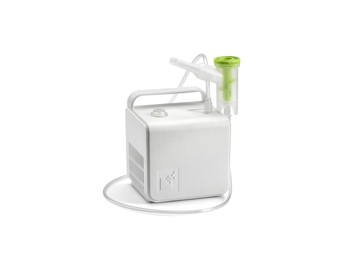 Air Liquide Healthcare, SOFFIO CUBE, Apparecchio per Aerosolterapia per il Trattamento delle Basse Vie Respiratorie, Leggero e Compatto, Adatto per Adulti e Bambini, Trattamento Sicuro ed Efficace